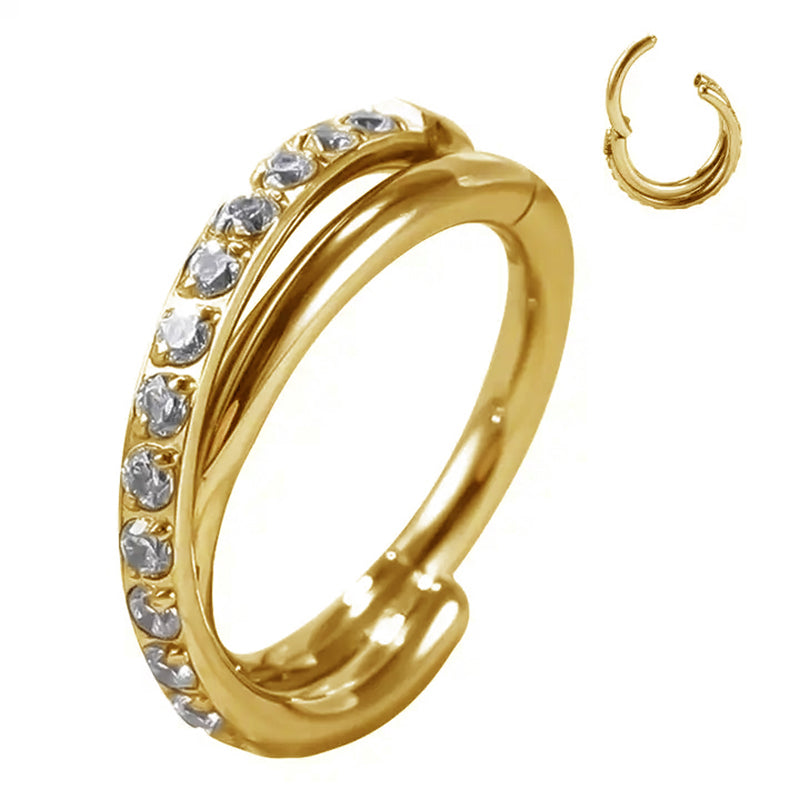 Piercing anneau argenté / doré croisé strass zircon