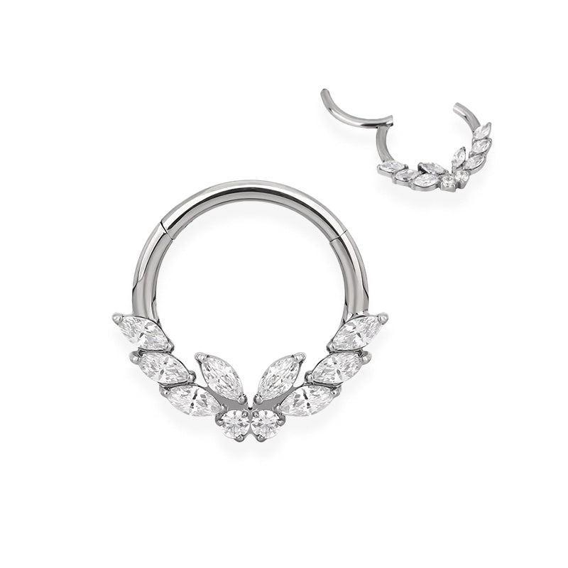 piercing anneau argenté/doré papillon plus strass zircon sur coté