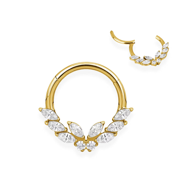 piercing anneau argenté/doré papillon plus strass zircon sur coté