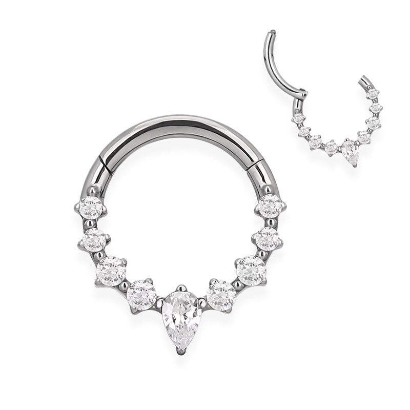 Piercing anneau argenté/doré petit et grand strass zircon
