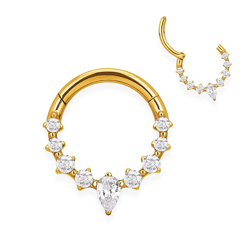 Piercing anneau argenté/doré petit et grand strass zircon