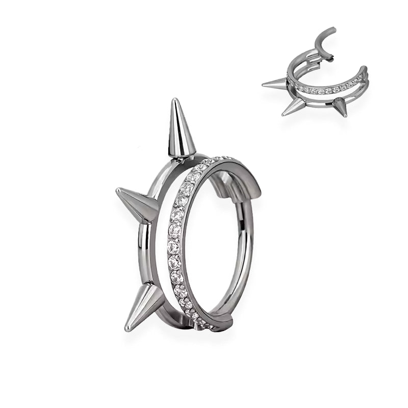 piercing anneau doré/argenté avec pointe et strass zircon