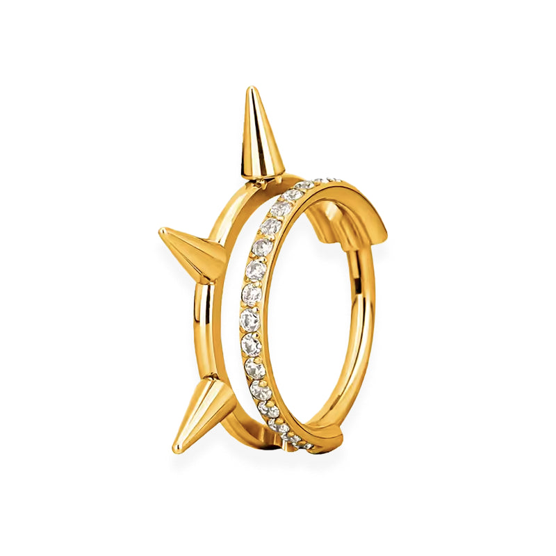 piercing anneau doré/argenté avec pointe et strass zircon