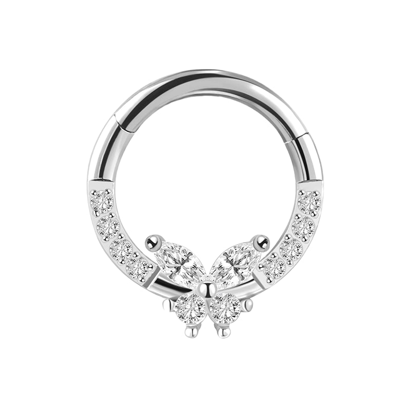 piercing anneau doré/ argenté strass zircon papillon
