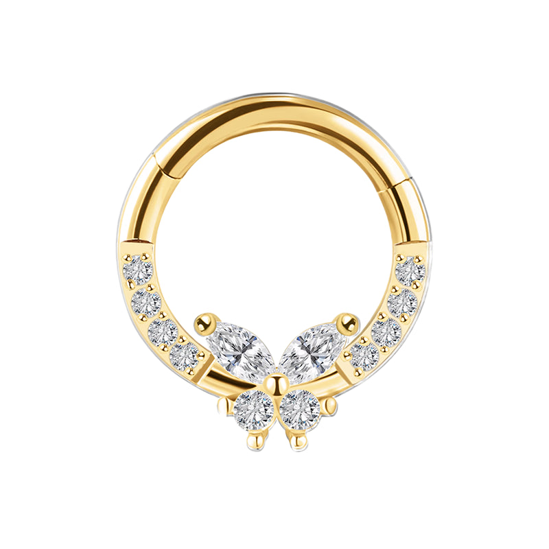 piercing anneau doré/ argenté strass zircon papillon