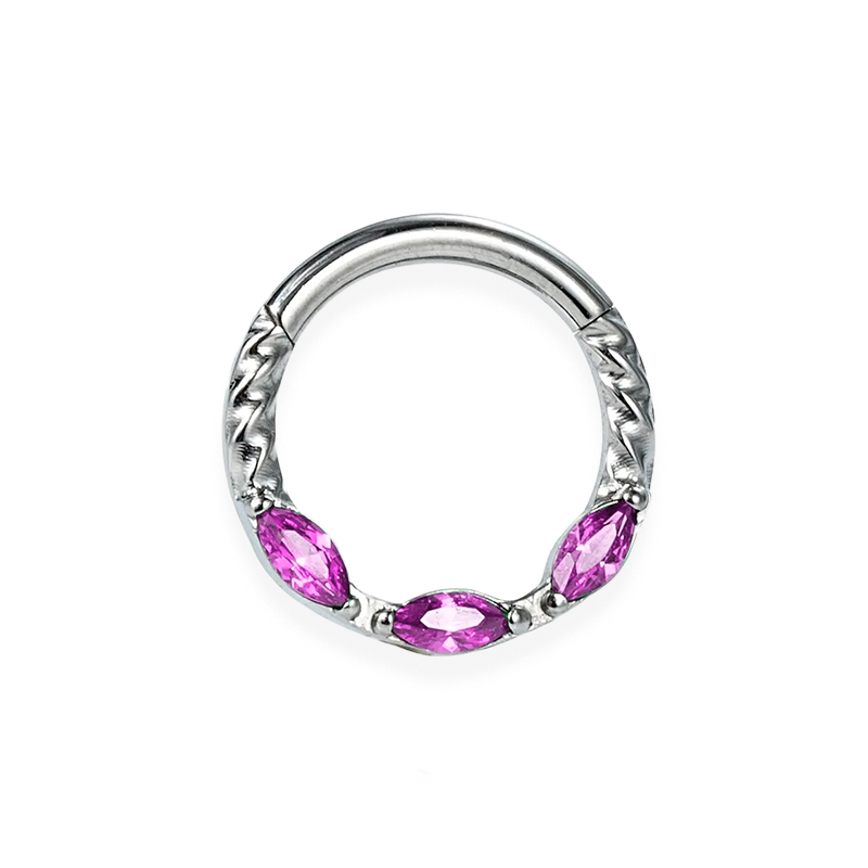 Anneau titane avec 3 petit zircon rose ou vert