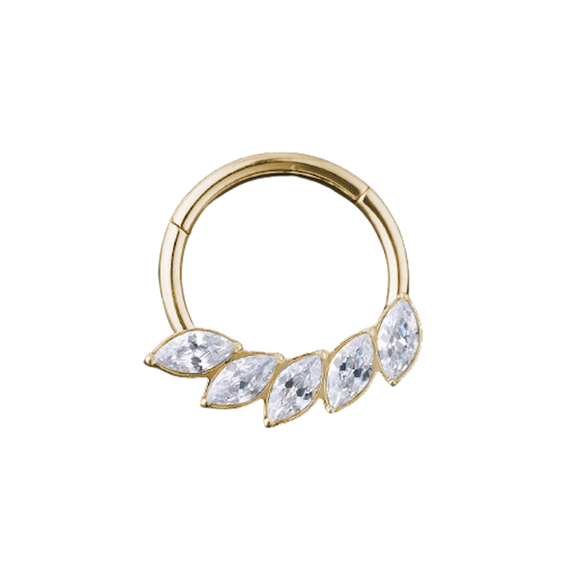 Piercing anneau argenté / doré avec marquises strass zircon blanc