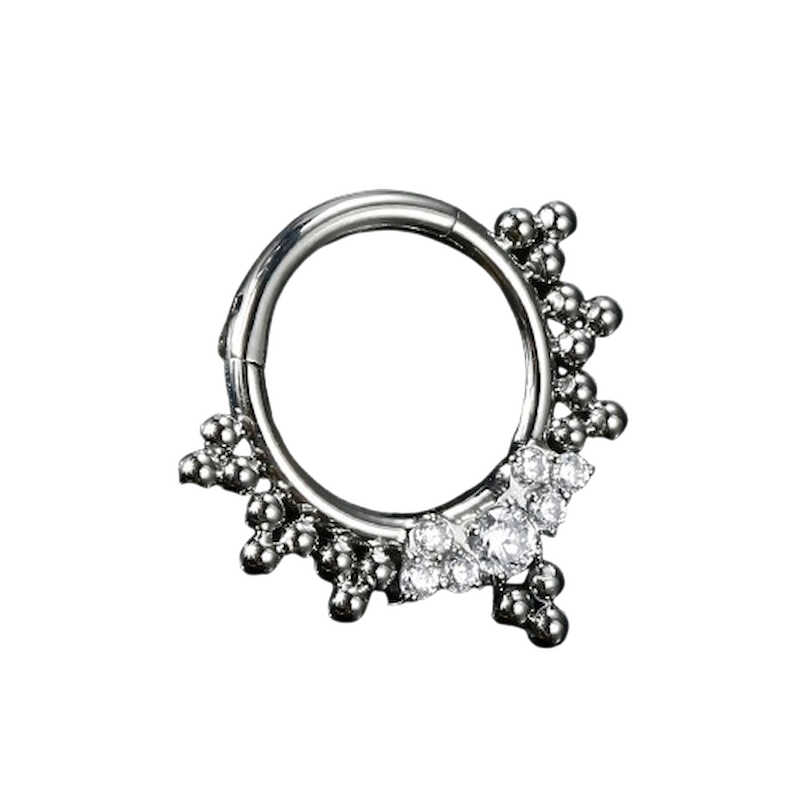 Piercing anneau argenté / doré avec boule et 7 strass zircon blanc
