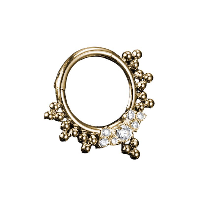 Piercing anneau argenté / doré avec boule et 7 strass zircon blanc