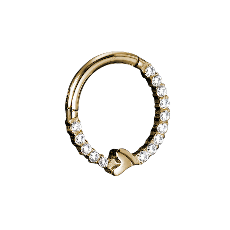 Piercing anneau argenté /doré avec cœur entouré de strass zircon blanc