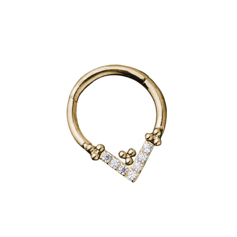 Piercing anneau argenté /doré à 6 boules avec pointe strass zircon blanc
