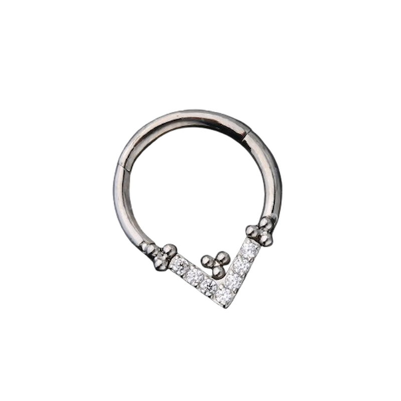 Piercing anneau argenté /doré à 6 boules avec pointe strass zircon blanc