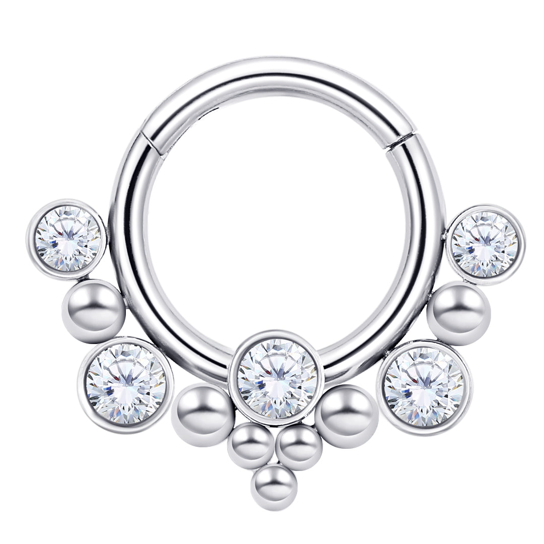 Piercing anneau argent / doré avec 6 strass zircon blanc