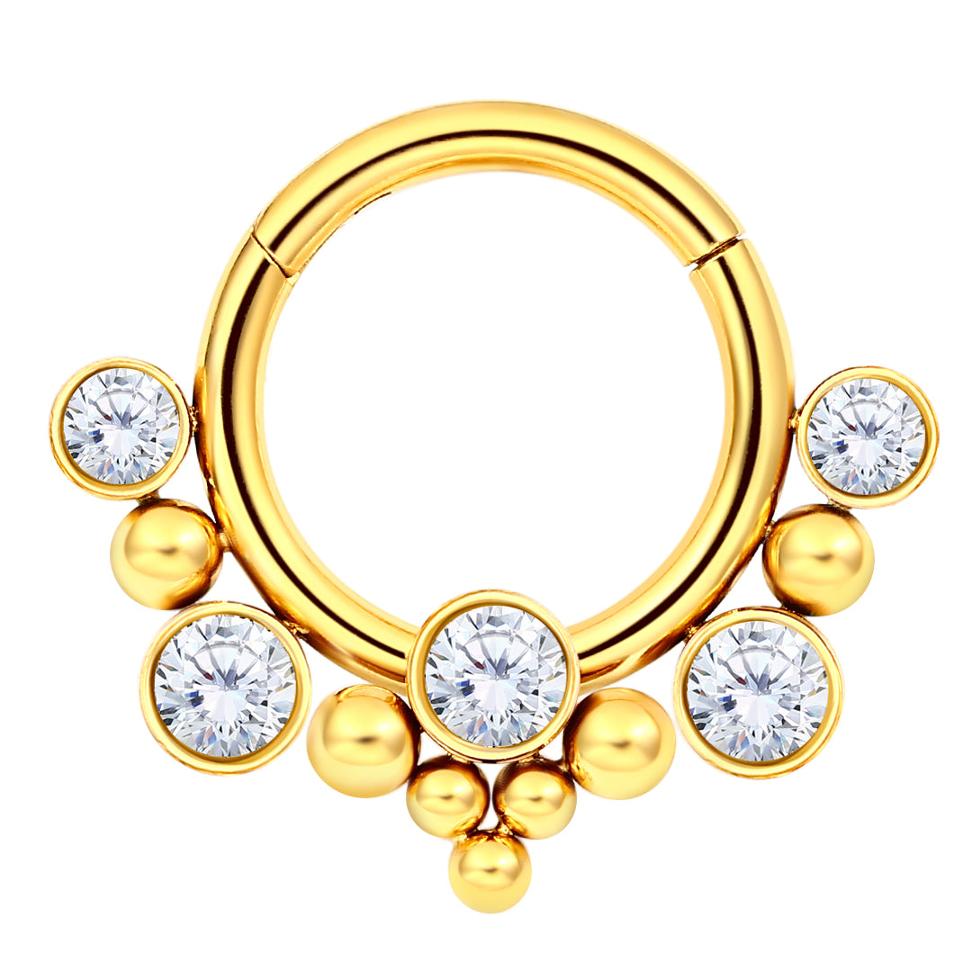Piercing anneau argent / doré avec 6 strass zircon blanc