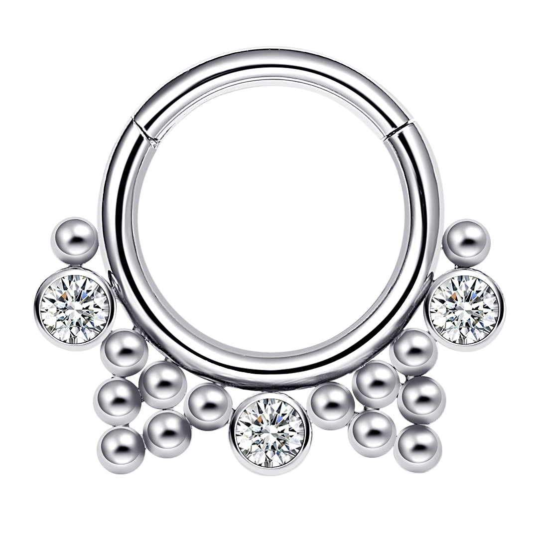 Piercing anneau argenté / doré avec boule et 3 strass zircon