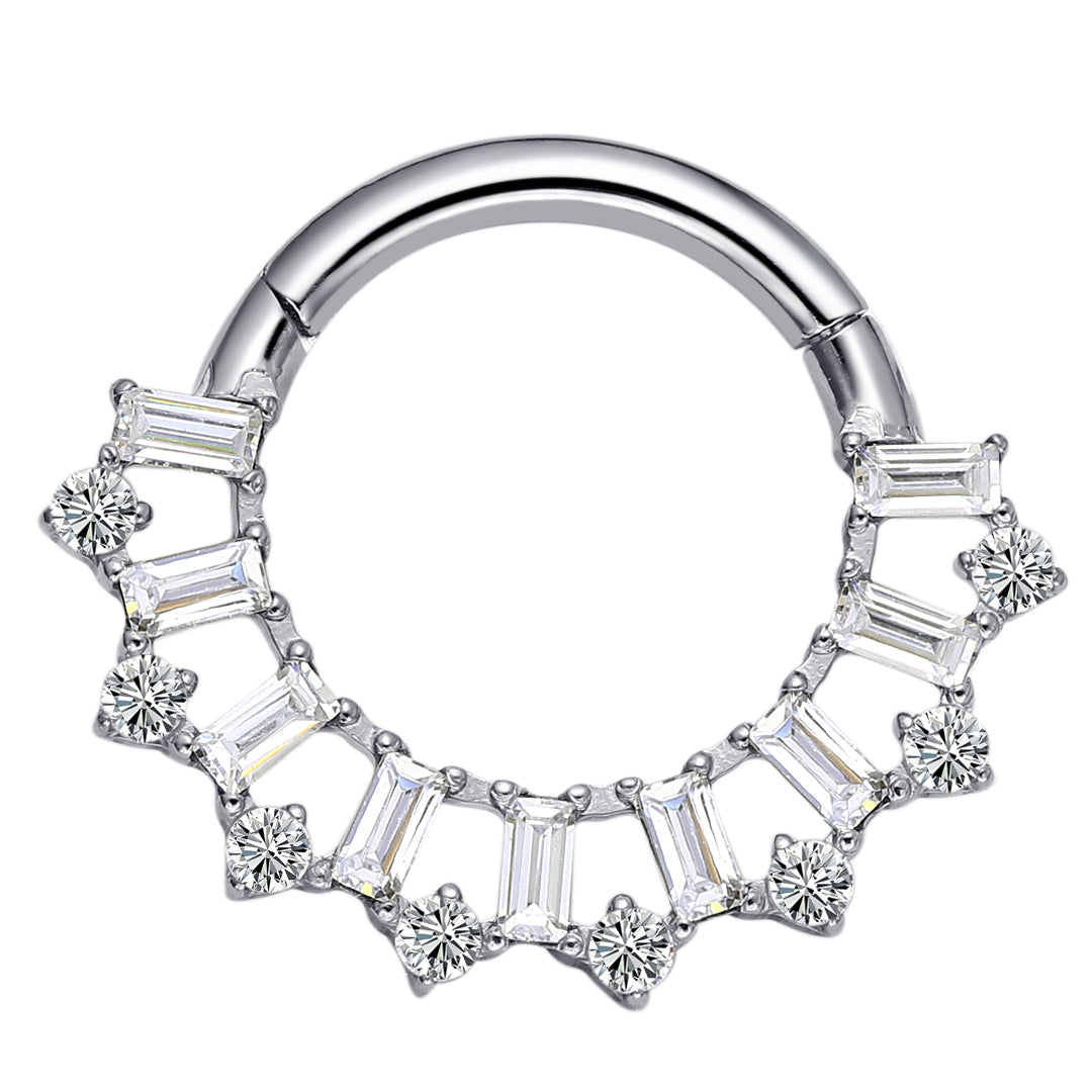 Piercing anneau argenté / doré avec strass zircon plat et rond
