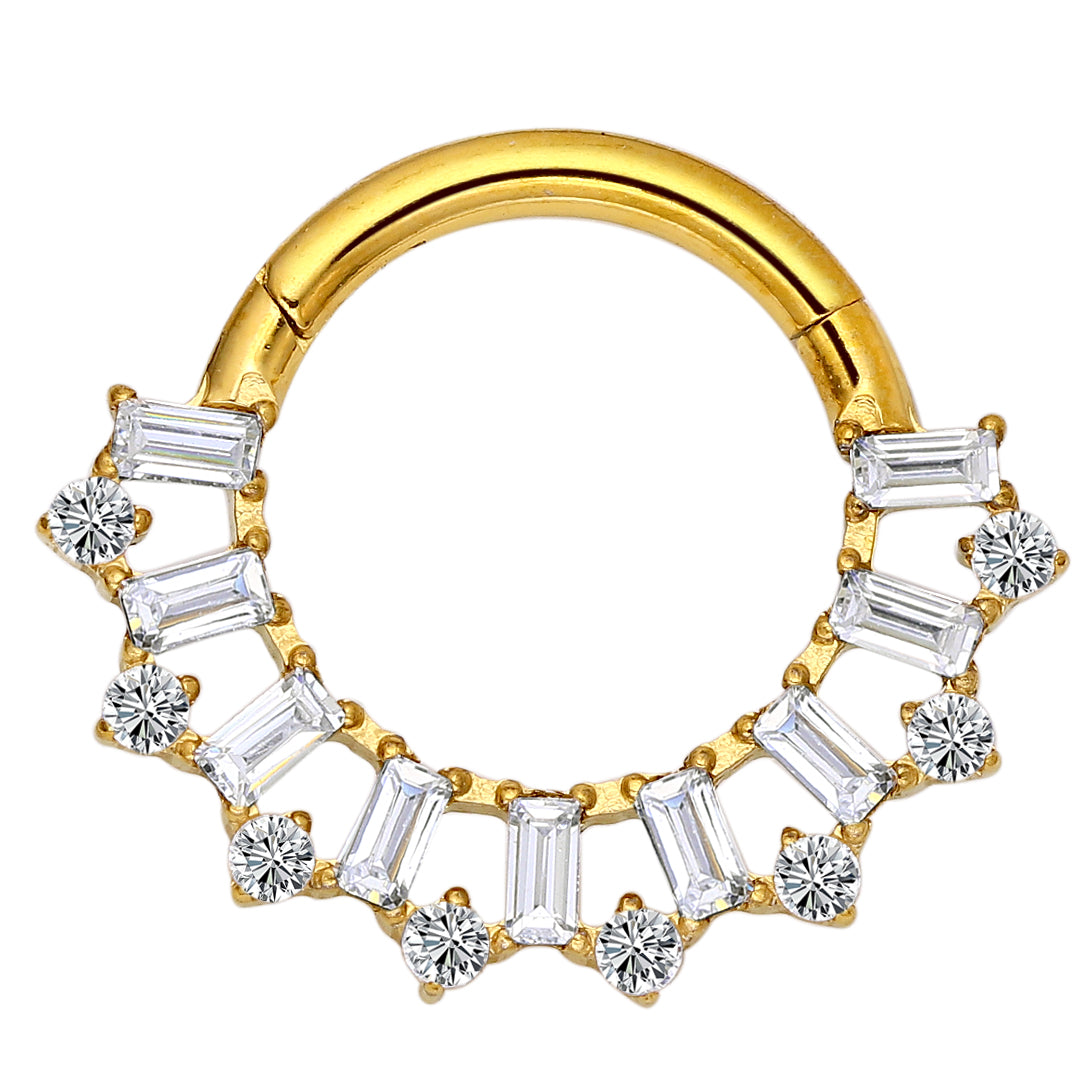 Piercing anneau argenté / doré avec strass zircon plat et rond