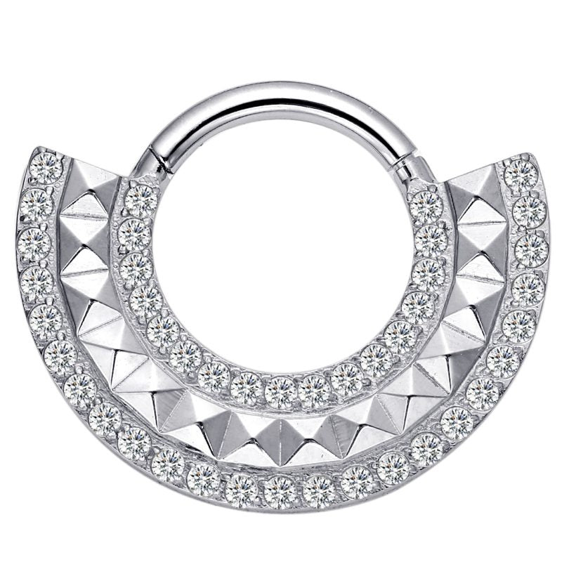 Piercing anneaux titane argenté/doré style inca full strass blanc