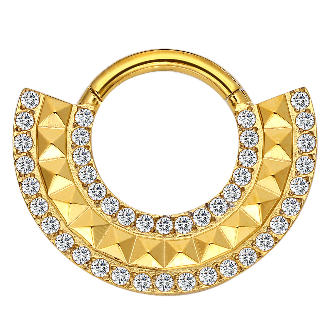 Piercing anneaux titane argenté/doré style inca full strass blanc