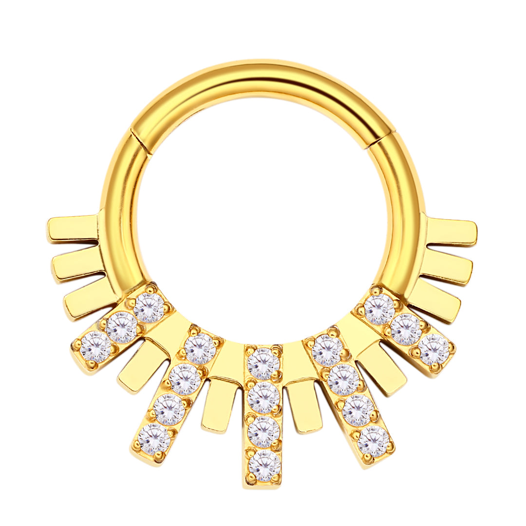 Piercing anneaux argenté / doré style inca avec 4 strass plat