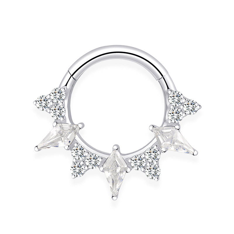 Piercing anneaux titane argenté /doré trois grande spike et 4 petite spike avec strass zircon
