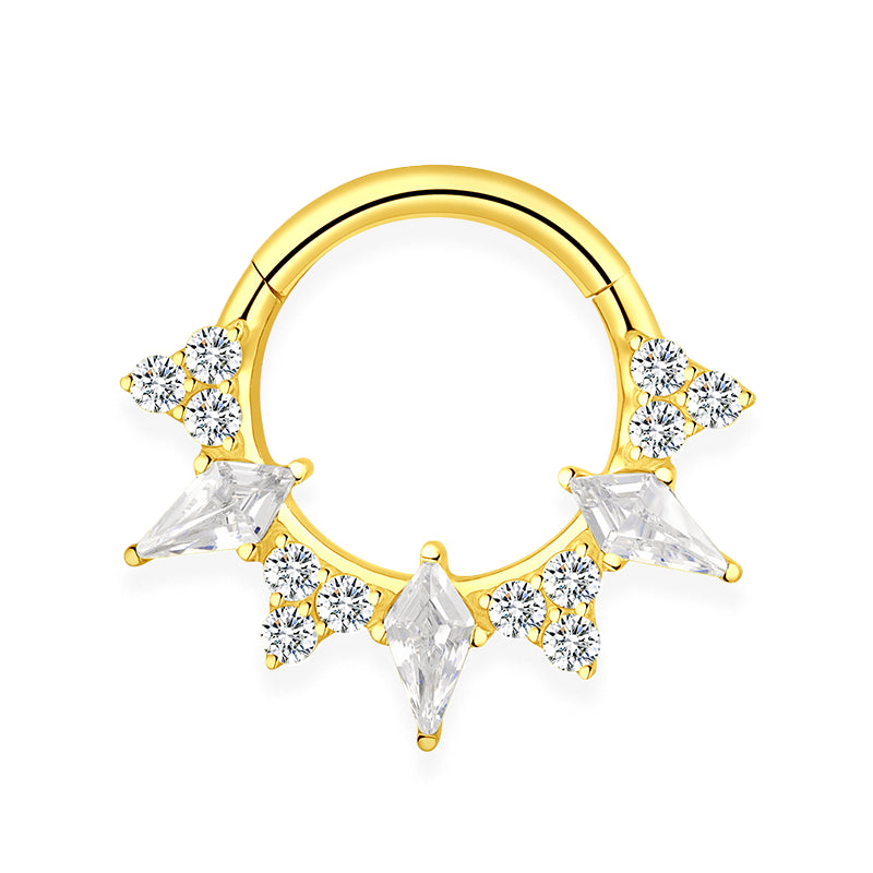 Piercing anneaux titane argenté /doré trois grande spike et 4 petite spike avec strass zircon