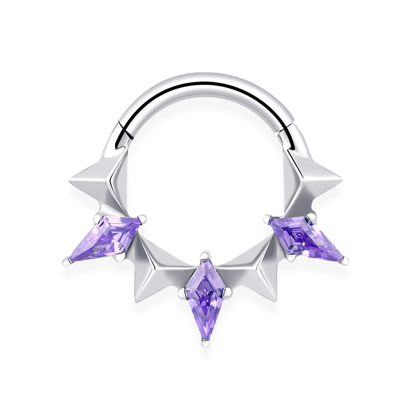 Piercing  anneau argenté/doré pointe spike améthyste