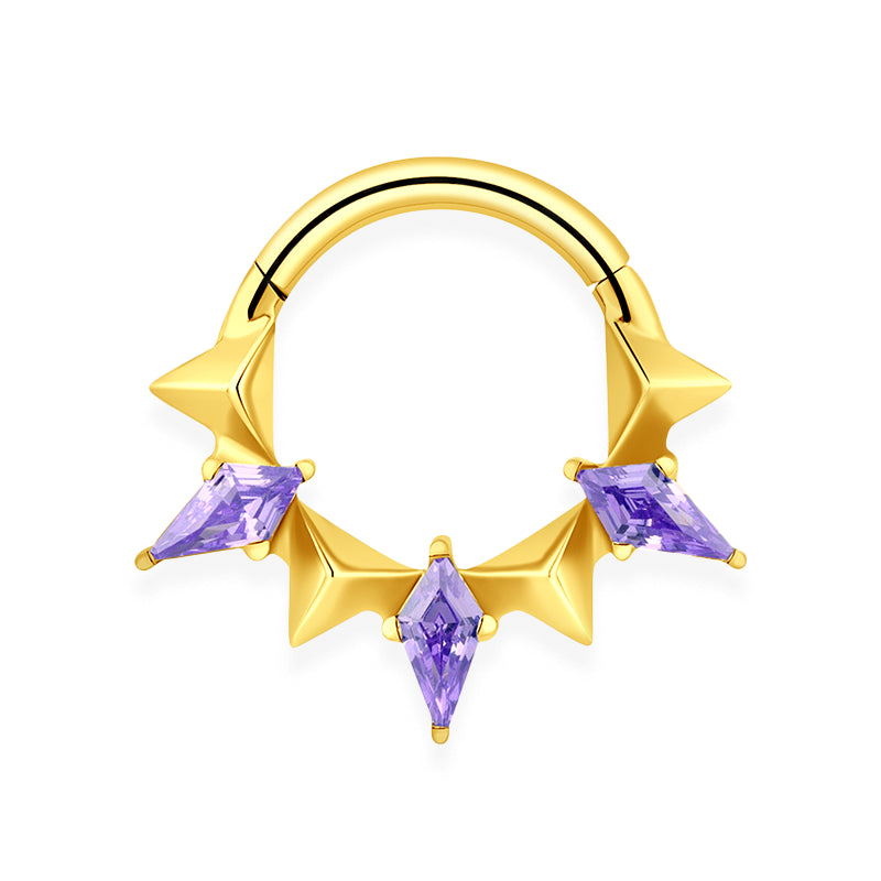 Piercing  anneau argenté/doré pointe spike améthyste