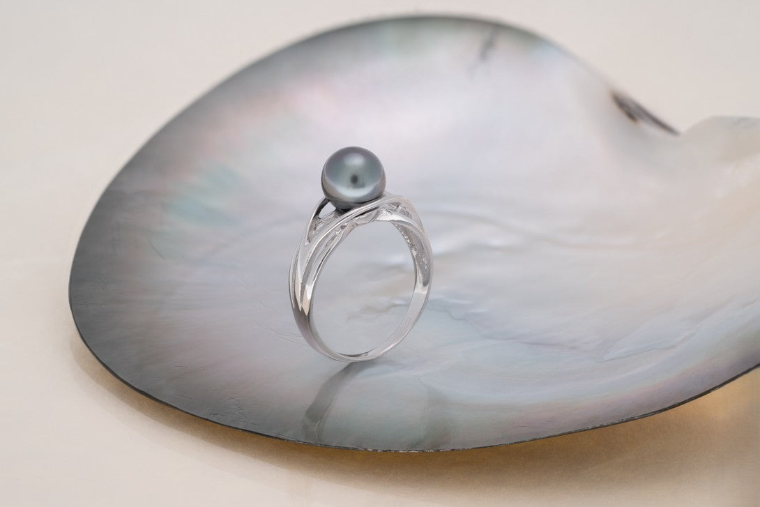 Bague argent et perle ovale (1)