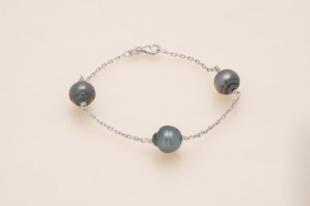 Bracelet argent et perles cerclées
