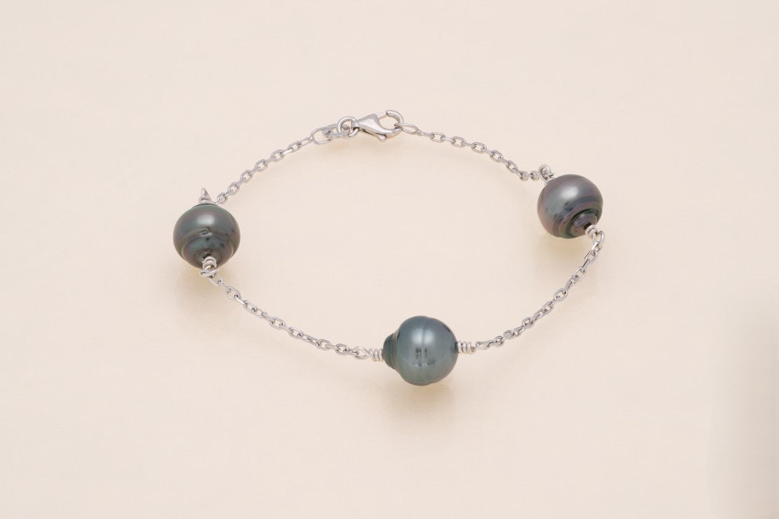 Bracelet argent et perles cerclées
