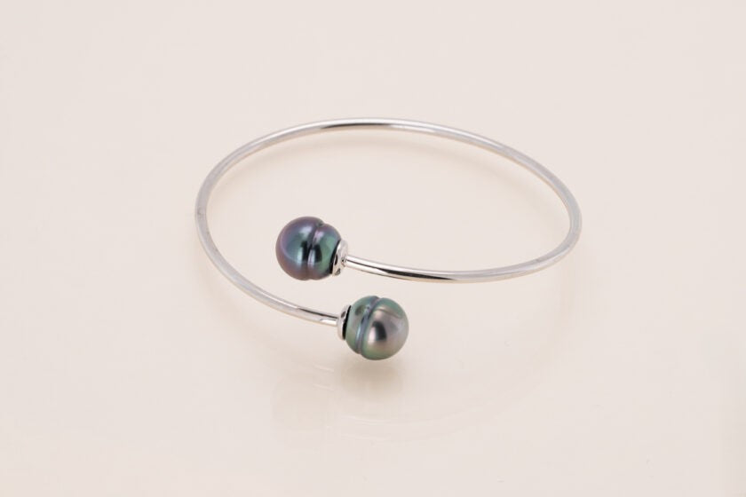 Bracelet toi & moi argent et perles cerclées