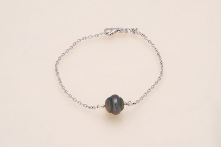 Bracelet argent et perle cerclée - chaîne maille