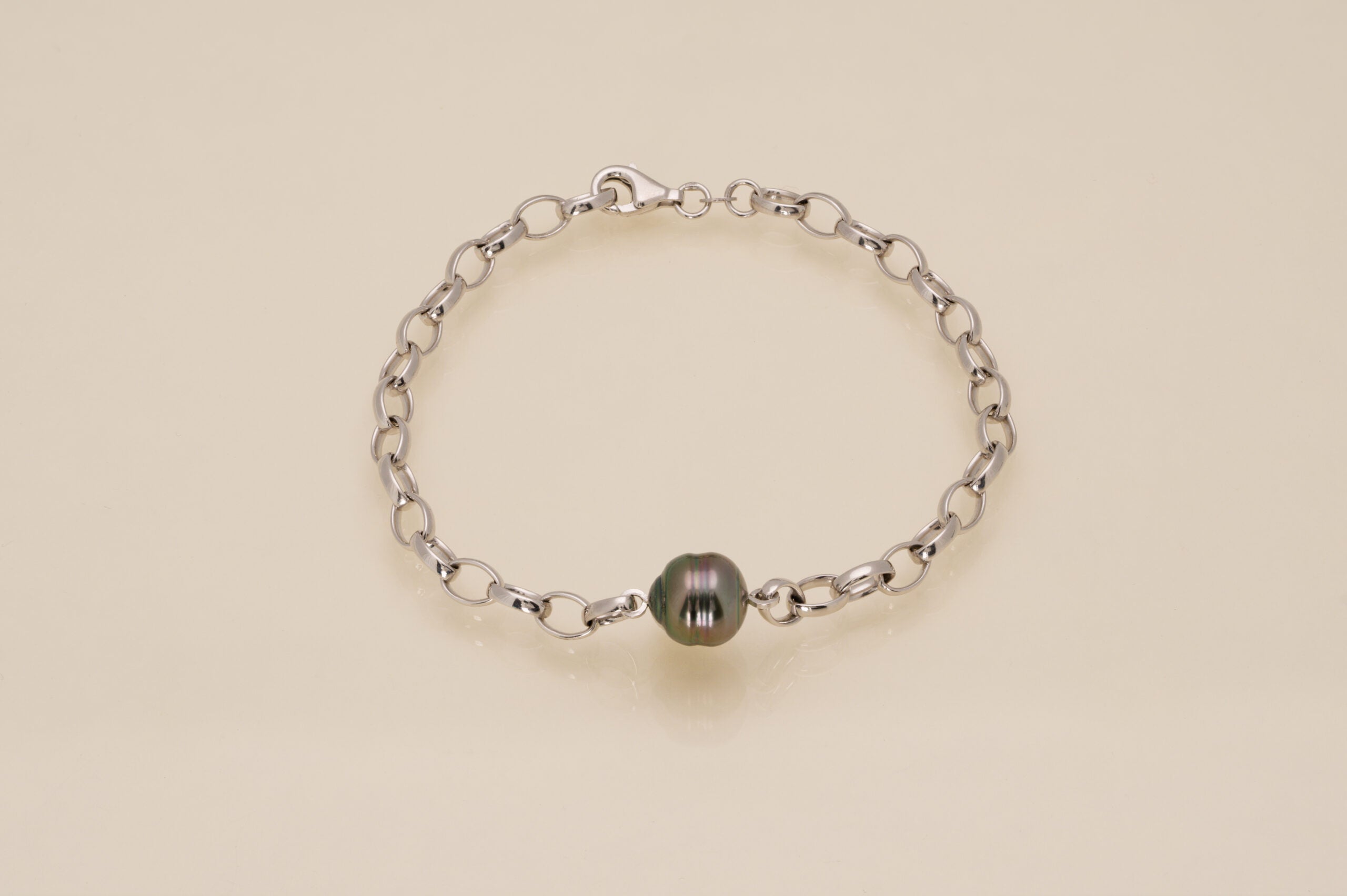 Bracelet argent et perle cerclée - chaîne maillons ovales