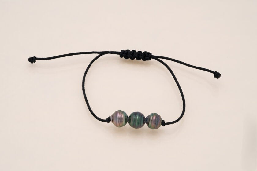 Bracelet 3 perles sur cordon noir