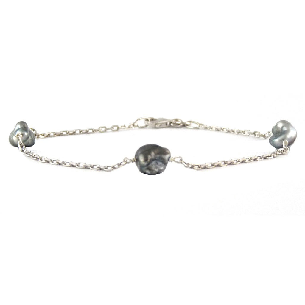Bracelet argent et keshis