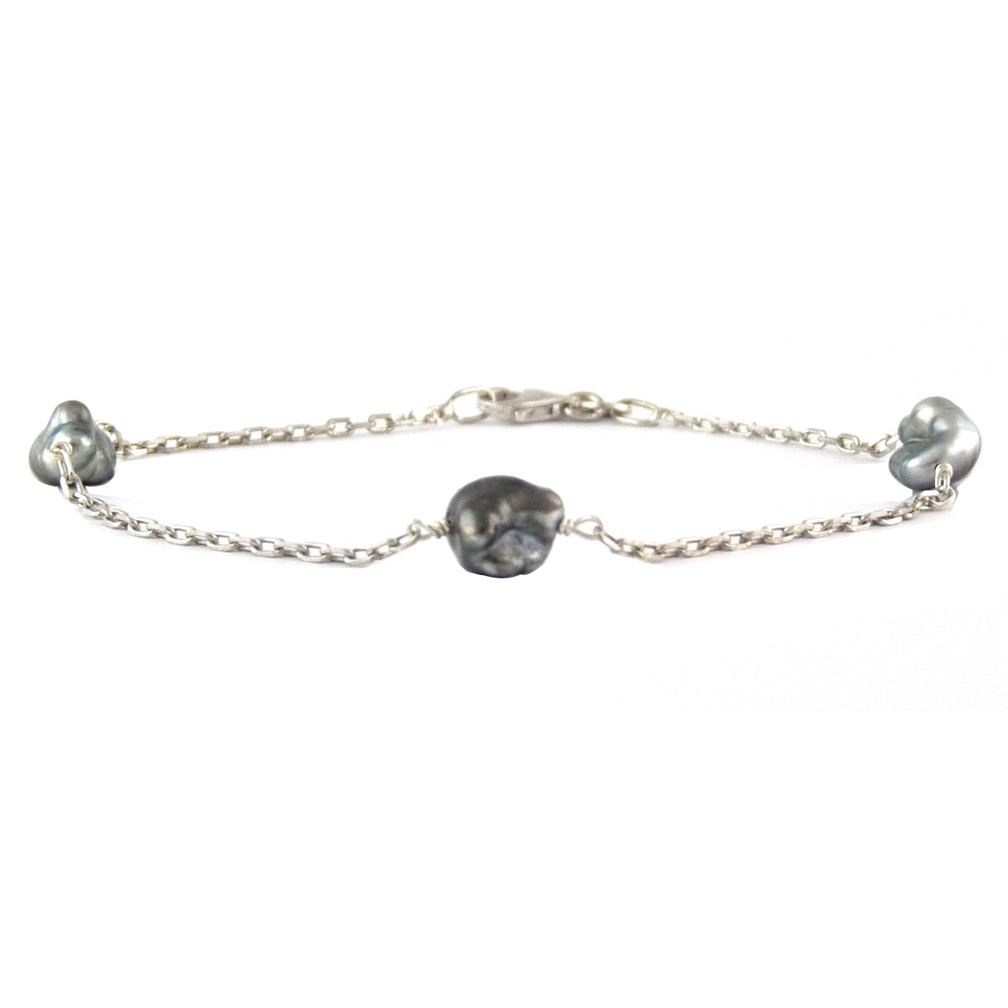 Bracelet argent et keshis