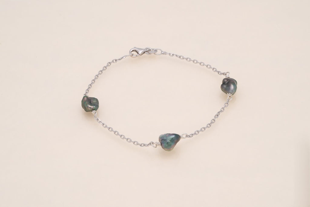Bracelet argent et keshis