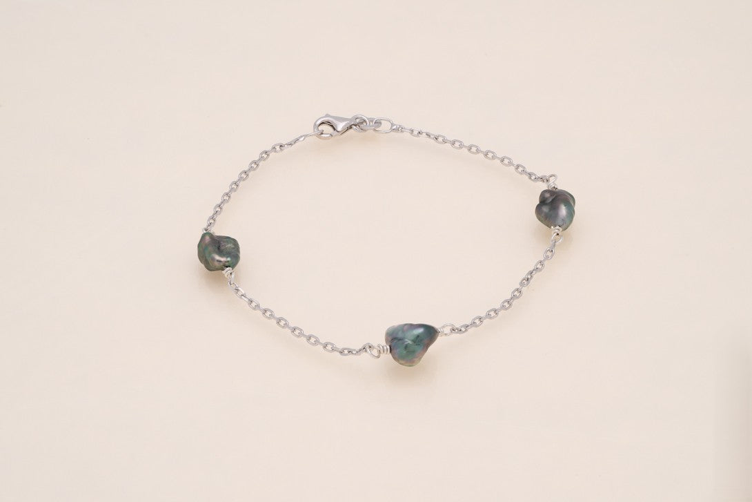 Bracelet argent et keshis