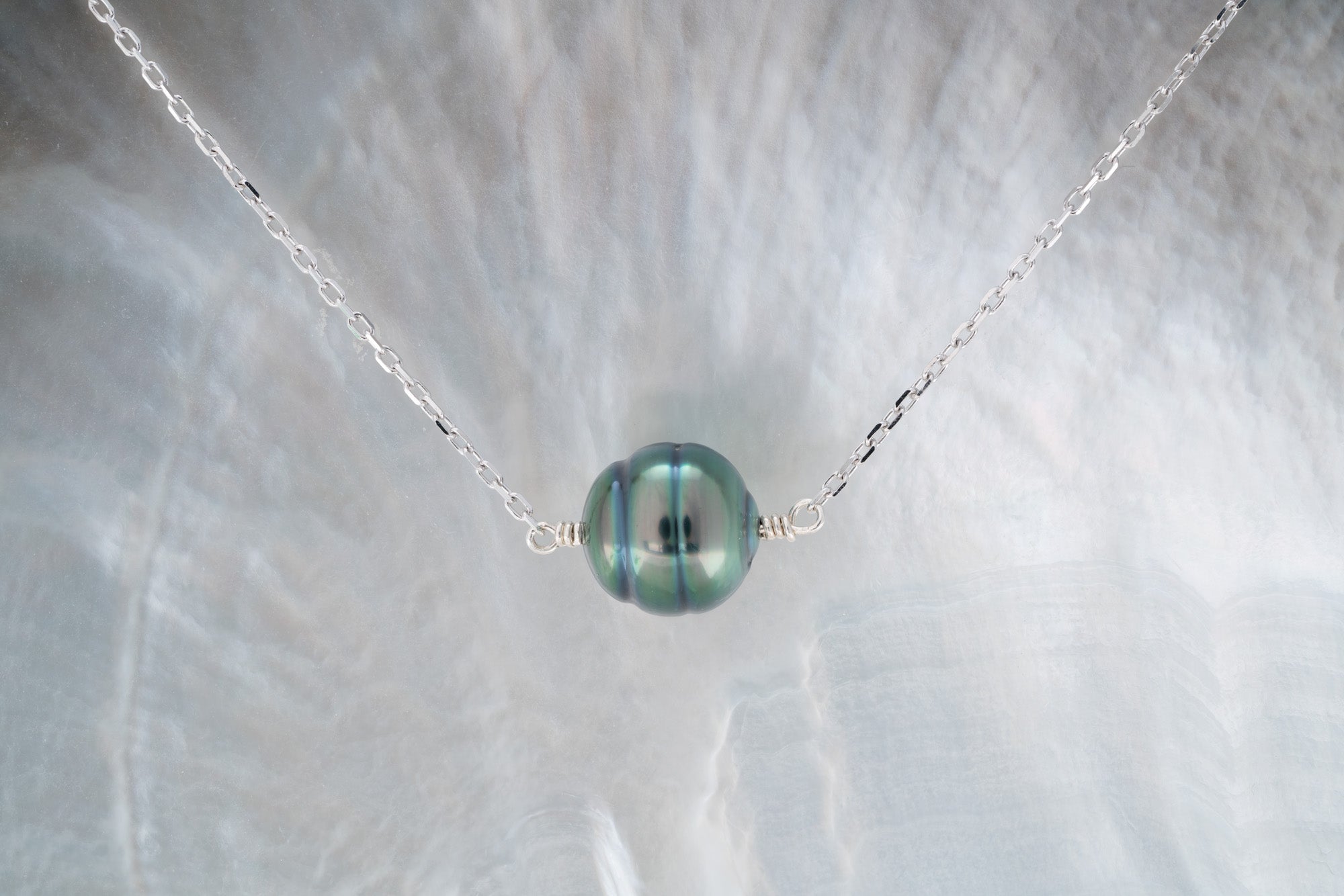 Collier argent et perle cerclée - chaîne maille forçat