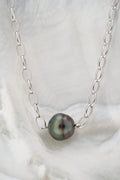 Collier argent et perle cerclée