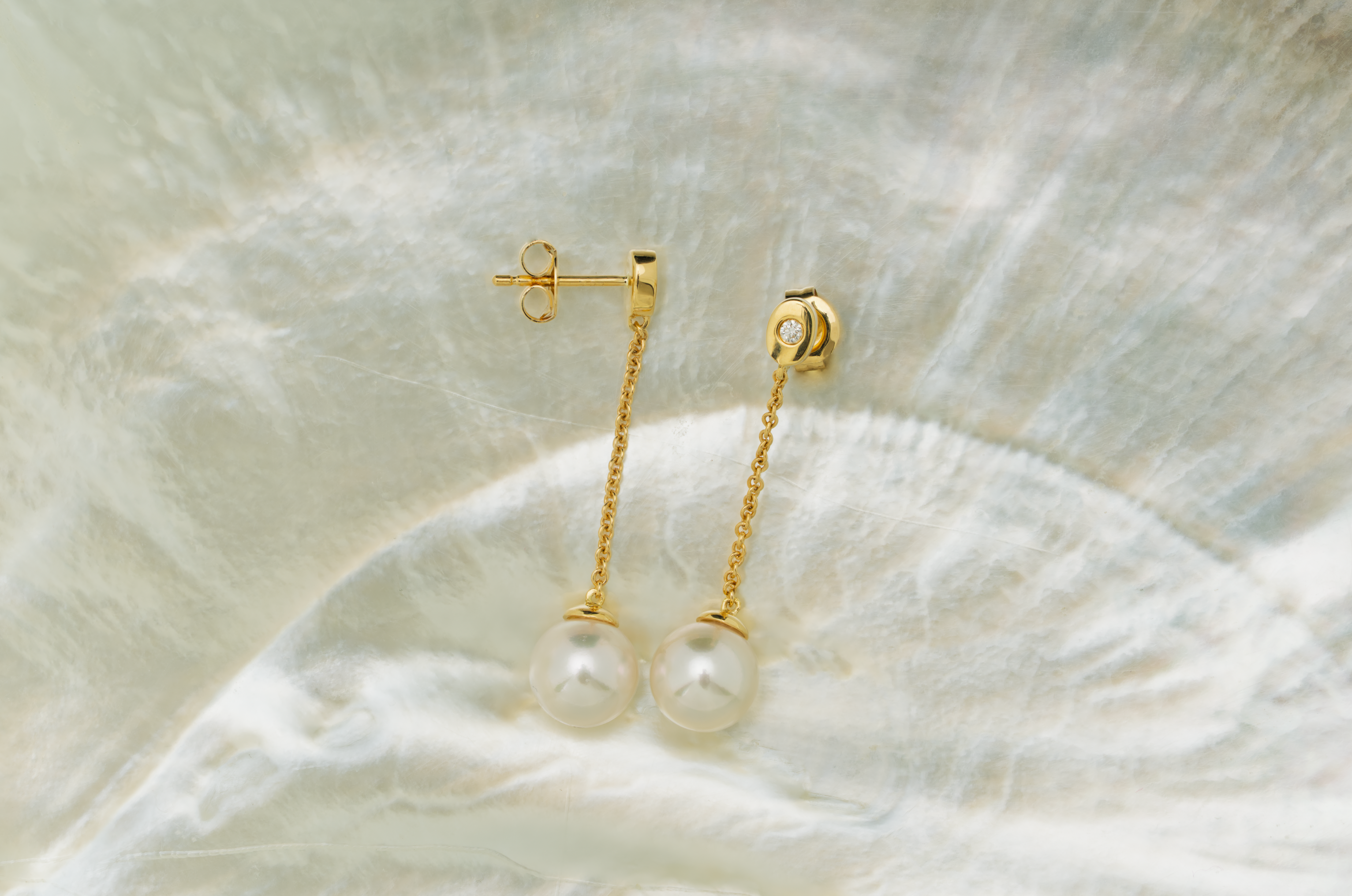 Boucles d’oreilles or, diamants et perles Akoya