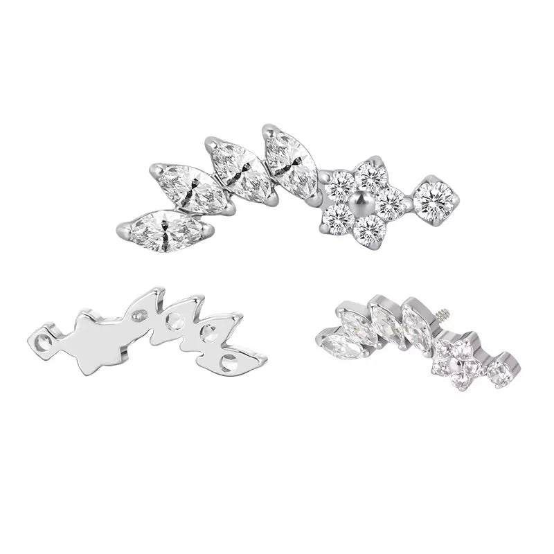 Piercin labret doré / argenté marquise strass zircon blanc et étoile zircon strass blanc