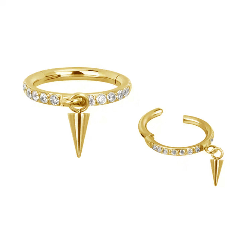 Piercing anneau argenté /doré full strass zircon avec pendentif spike