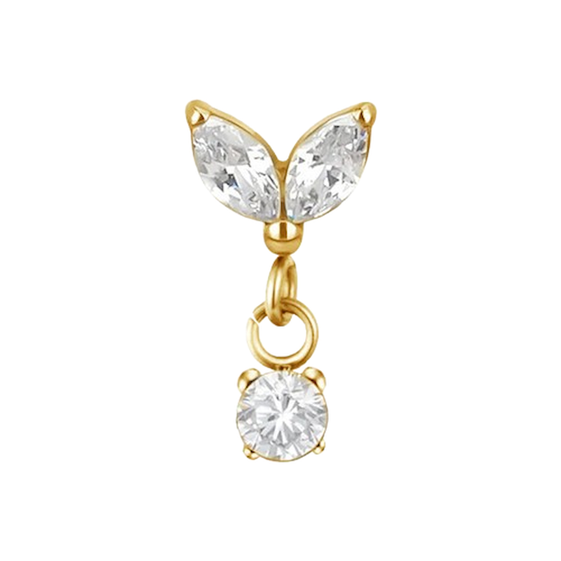 Piercing labret  argenté / doré avec deux strass Zico, Blanc, et pendentif strass blanc
