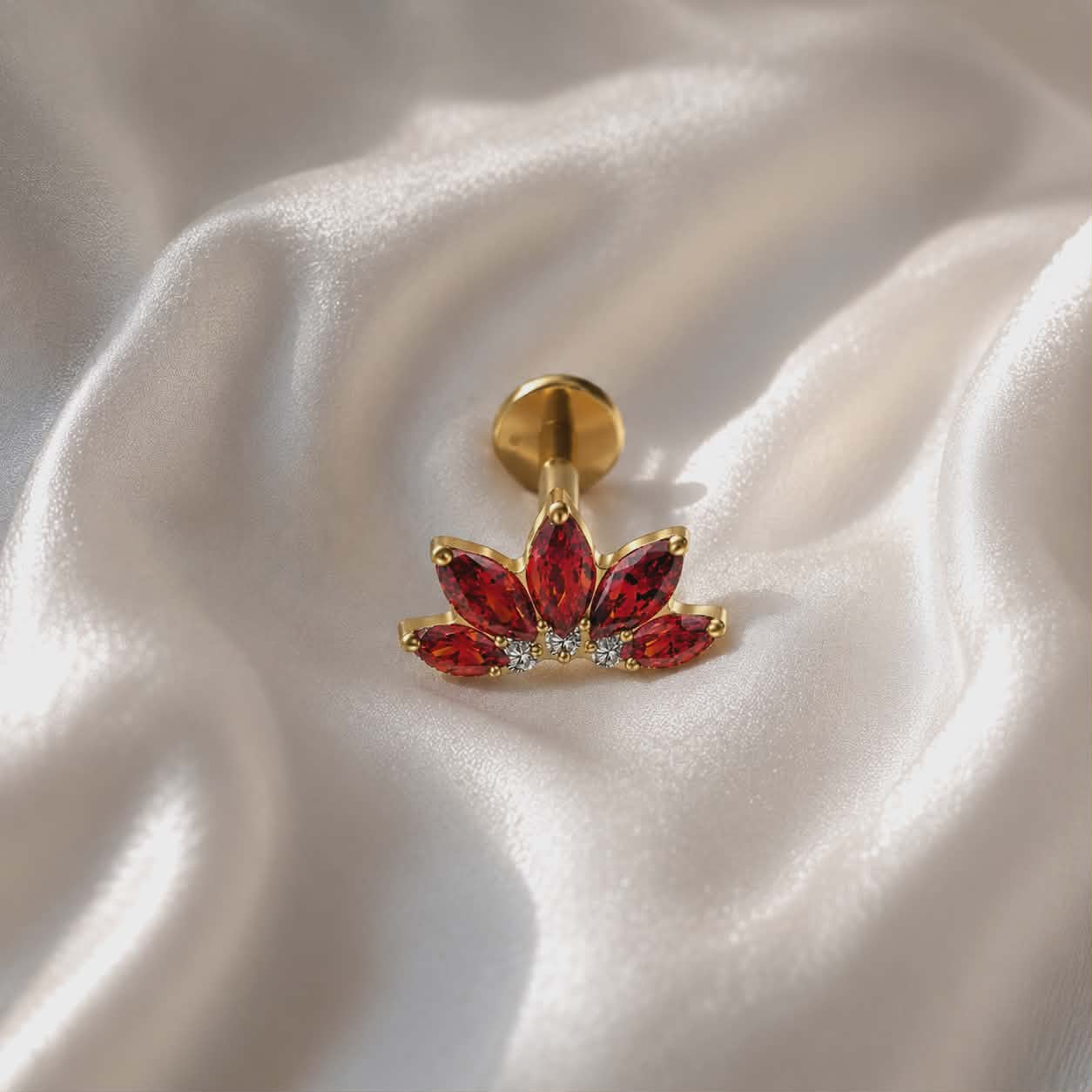 Piercing labret doré / argenté marquise strass zircon rouge / blanc / violet
