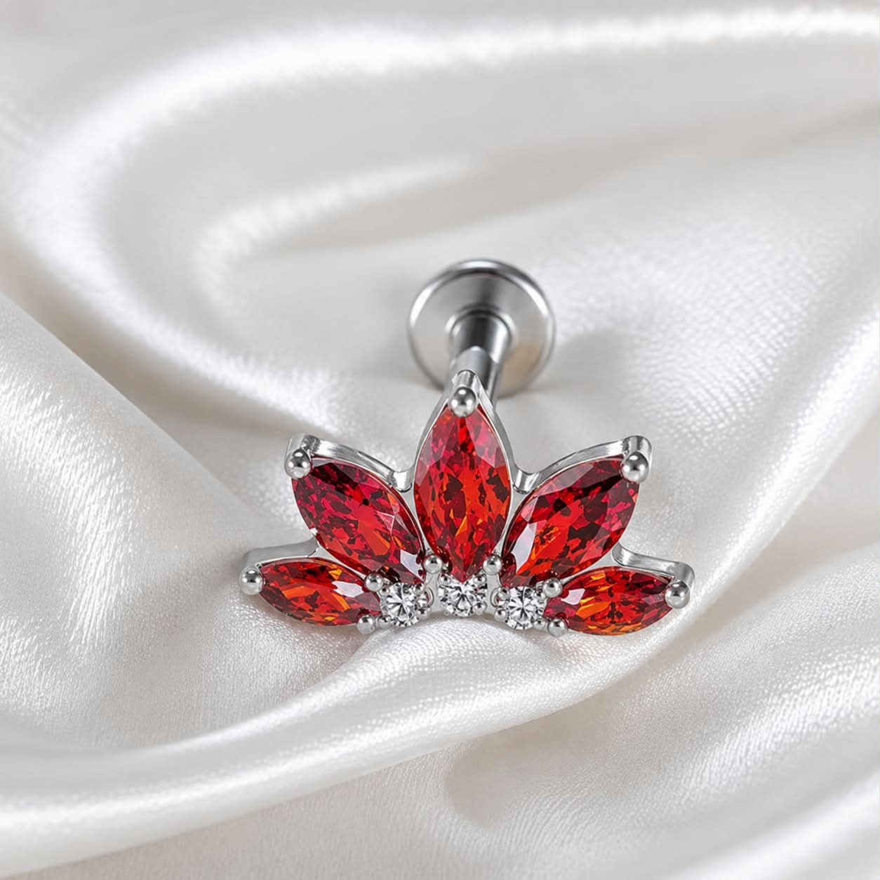 Piercing labret doré / argenté marquise strass zircon rouge / blanc / violet