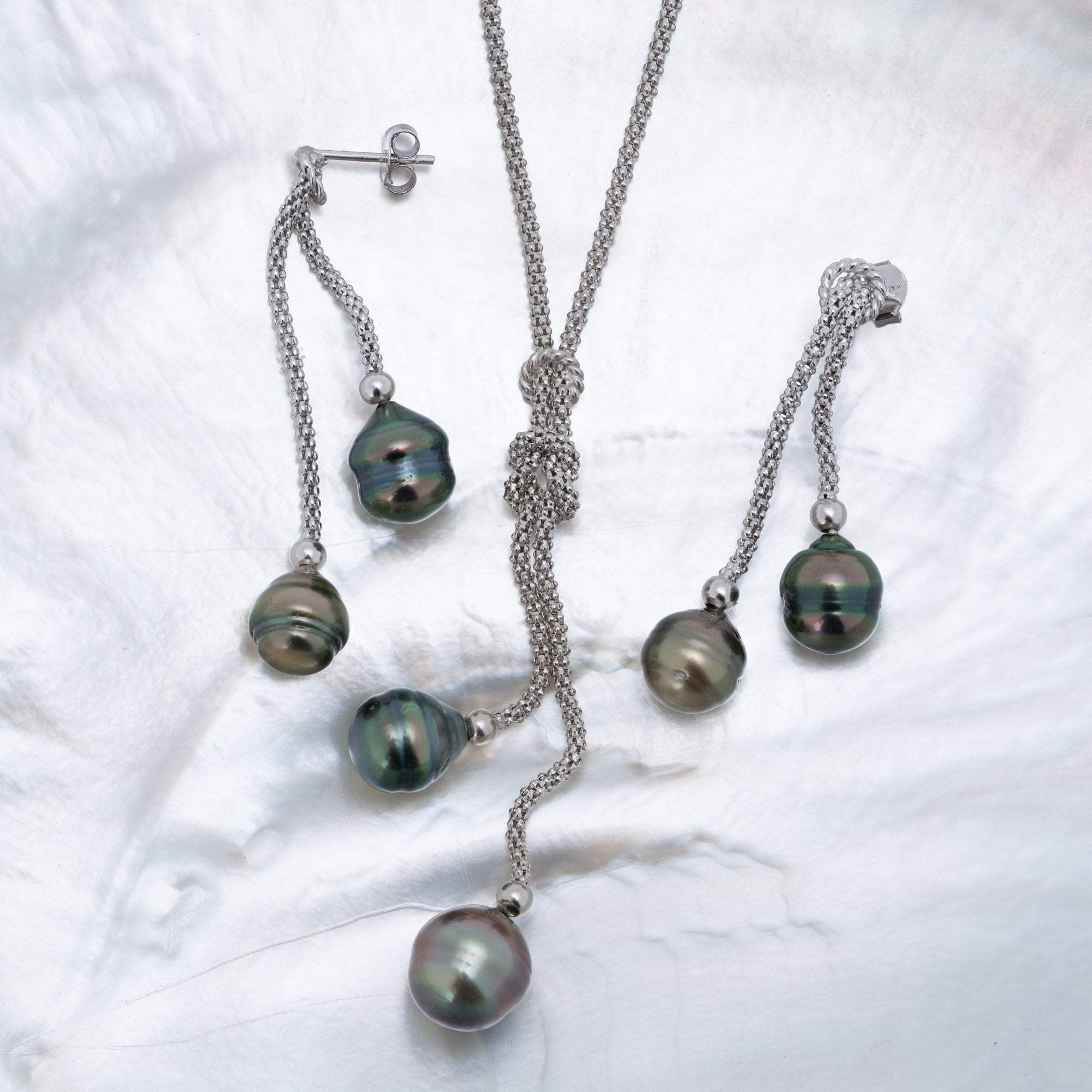 Parure argent et perles cerclées (5)