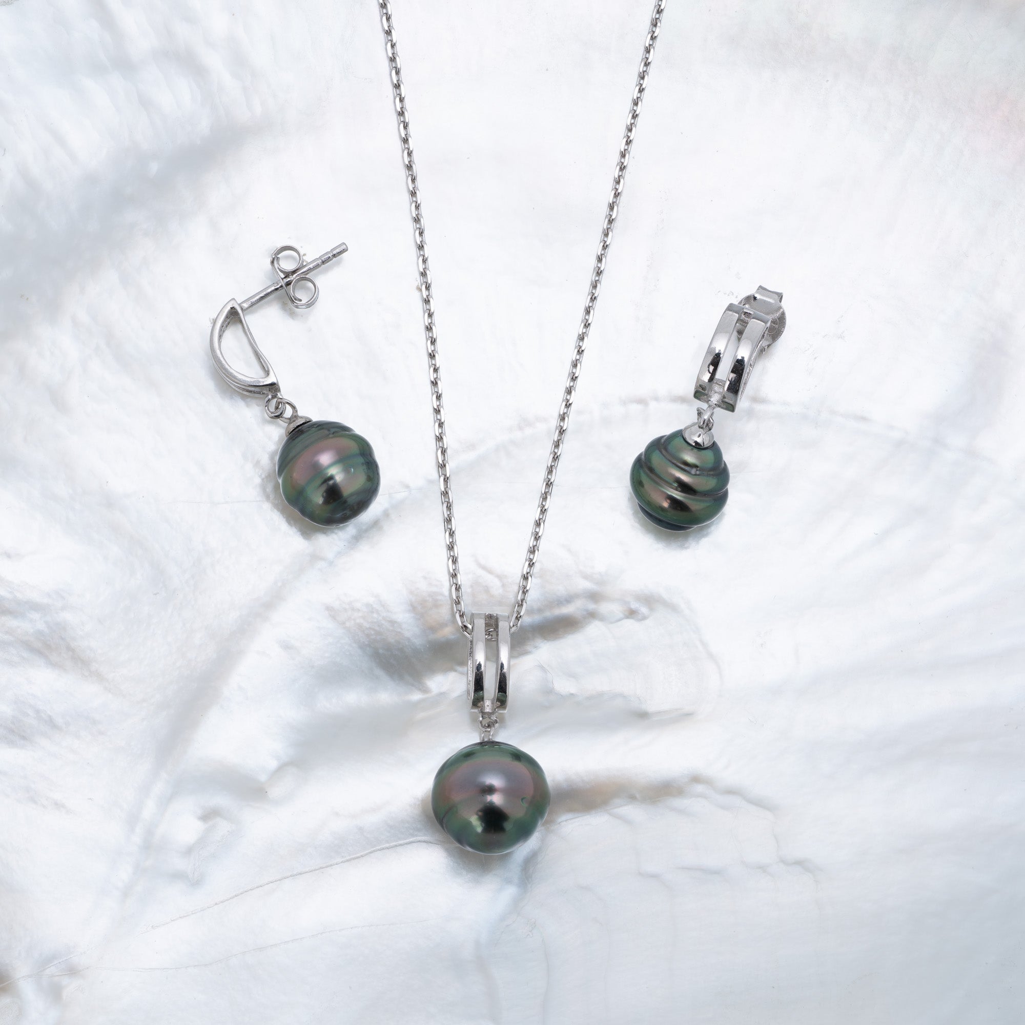 Parure argent et perles cerclées (1)